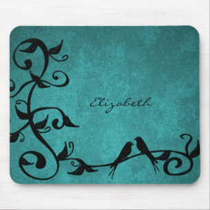 Teal Lovebirds Personalised Mouse Pad
