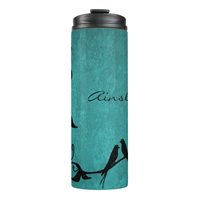 Teal Lovebirds Personalised Thermal Tumbler (Front)