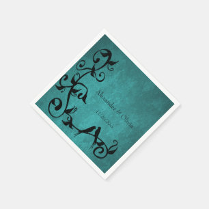 Teal Lovebirds Wedding Napkins
