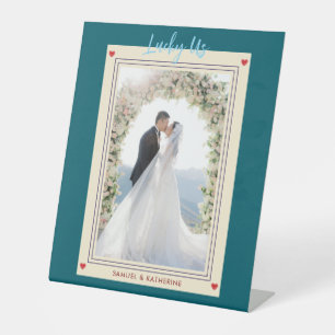 Teal Lucky Us Custom Photo Valentine Pedestal Sign