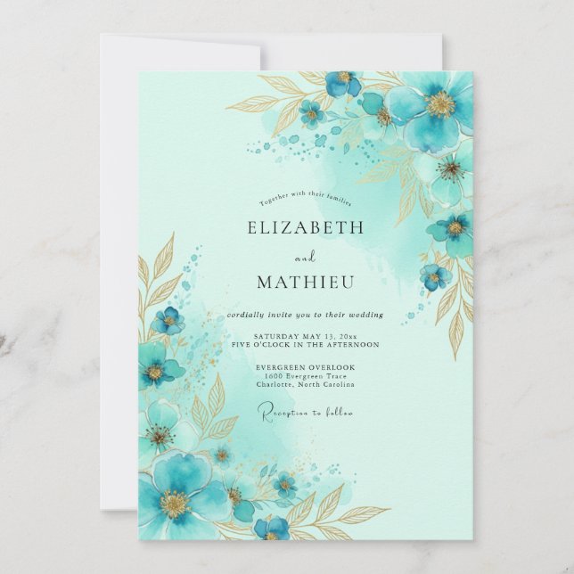 Teal Luminous Coastal Wedding Invitation (Front)