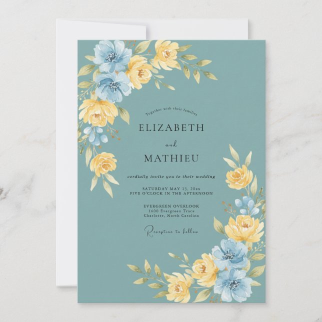 Teal Luminous Floral Wedding Invitation (Front)