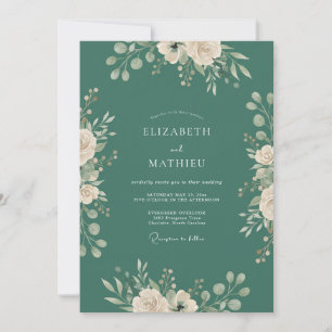 Teal Lush Floral Embrace Wedding Invitation