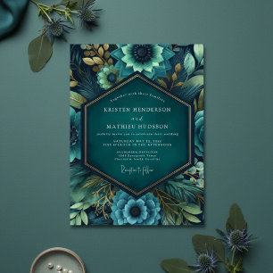 Teal Lush Floral Romance Wedding Invitation