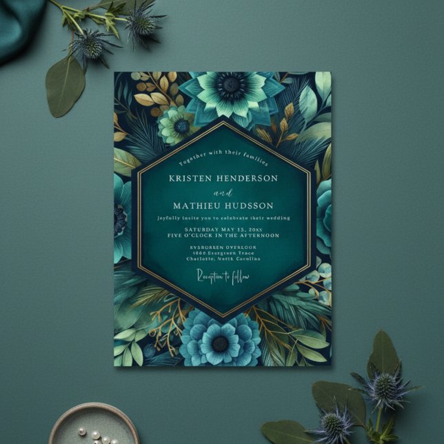 Teal Lush Floral Romance Wedding Invitation (Creator Uploaded)