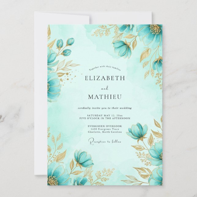 Teal Lustrous Coastal Wedding Invitation (Front)