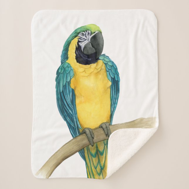 Teal Macaw Sherpa Blanket (Front)