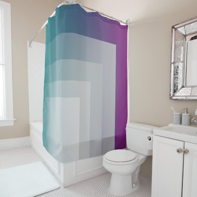 Teal magenta grey shower curtain (In Situ)