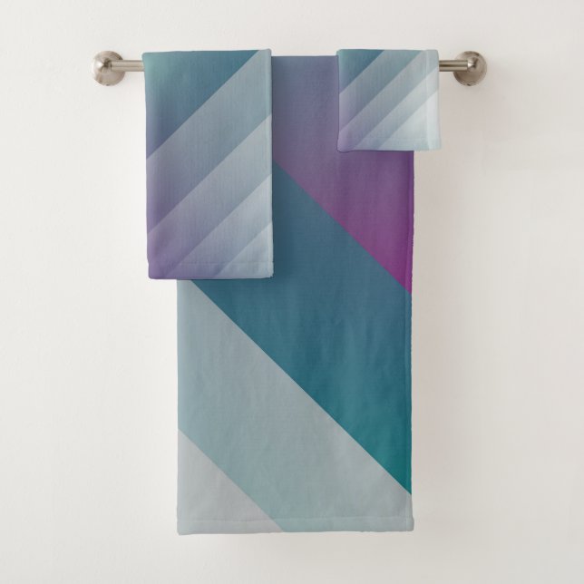 Teal magenta grey triangles bath towel set (Insitu)
