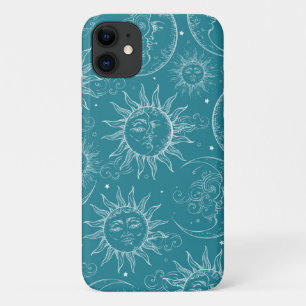 Teal Magic Vintage Celestial Sun Moon Stars iPhone 11 Case