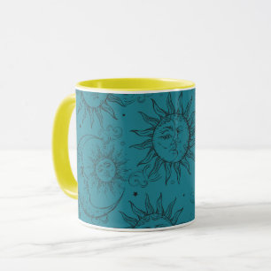 Teal Magic Vintage Celestial Sun Moon Stars Mug