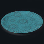 Teal Magic Vintage Celestial Sun Moon Stars Paper Plate<br><div class="desc">Customise with text if desired</div>