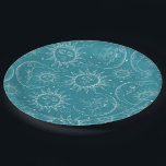 Teal Magic Vintage Celestial Sun Moon Stars Paper Plate<br><div class="desc">Customise with text if desired</div>