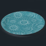 Teal Magic Vintage Celestial Sun Moon Stars Paper Plate<br><div class="desc">Customise with text if desired</div>
