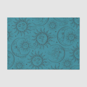 Teal Magic Vintage Celestial Sun Moon Stars Tissue Paper