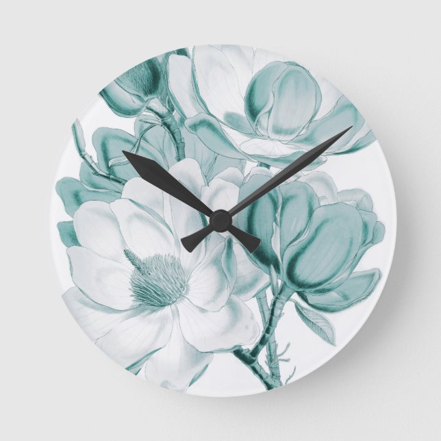 Teal Magnolia Dream Round Clock (Front)