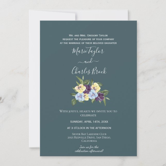 Teal Magnolia Wedding Invitation (Front)