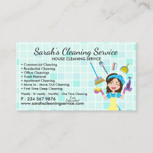 Teal Maid Janitorial Lady House Cleaning Service Business Card