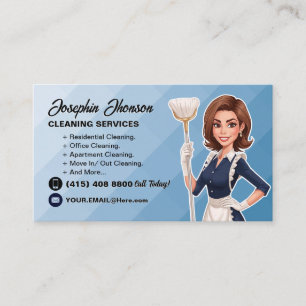 Teal Maid Janitorial Lady House Cleaning Service Business Card
