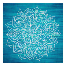 Teal Mandala Flower Design Poster