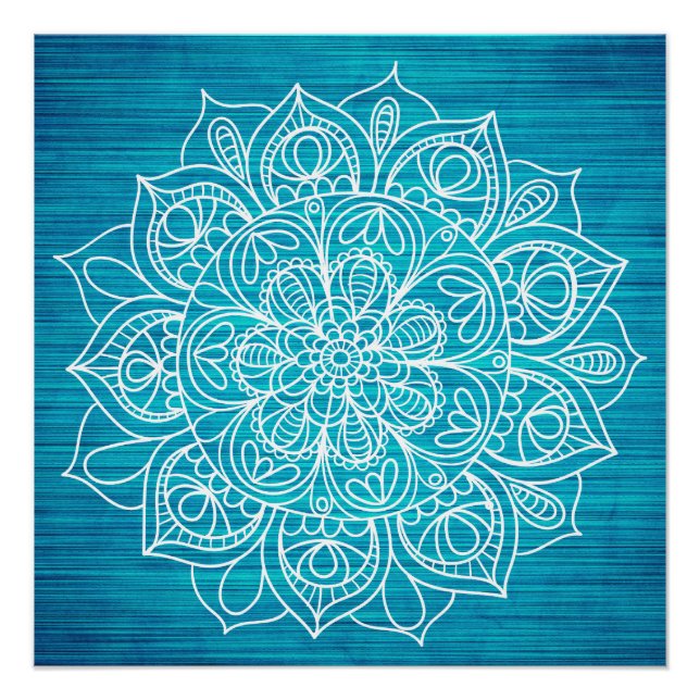 Teal Mandala Flower Design Poster (Front)