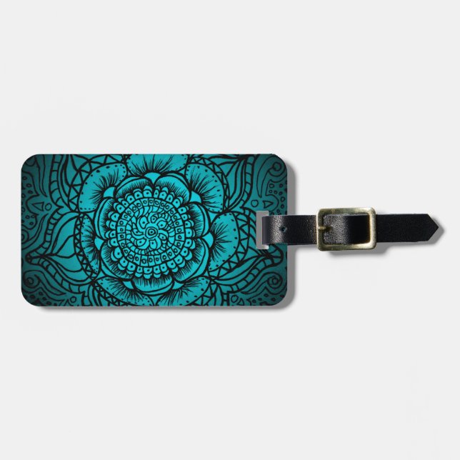 Teal Mandala Luggage Tag (Front Horizontal)