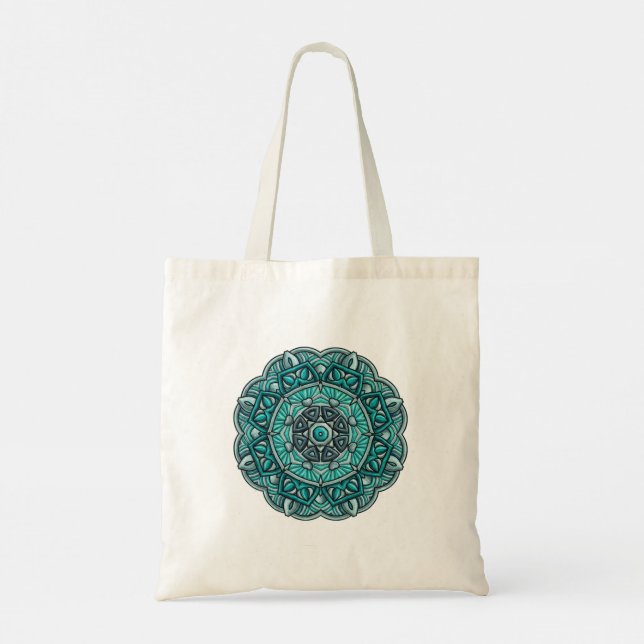 Teal Mandala Tote Bag - Boho Canvas ShoppiTote Bag (Back)