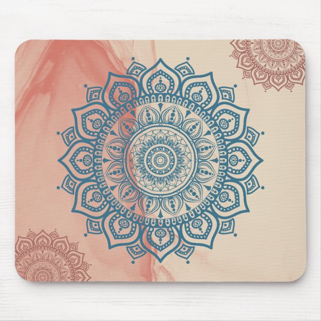 Teal Mandala with Sandy Rock Background Mouse Pad (Front)
