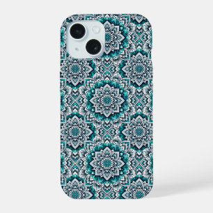 Teal mandalas pattern iPhone 15 case