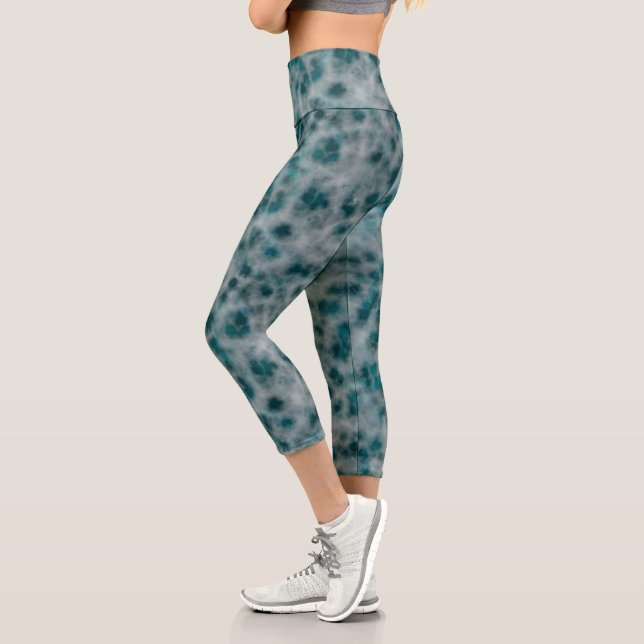 teal Marble Abstract Capri Leggings (Left)