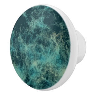 Teal Marble Abstract Ceramic Knob