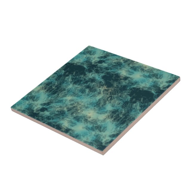 Teal Marble Abstract Ceramic Tile (Side)