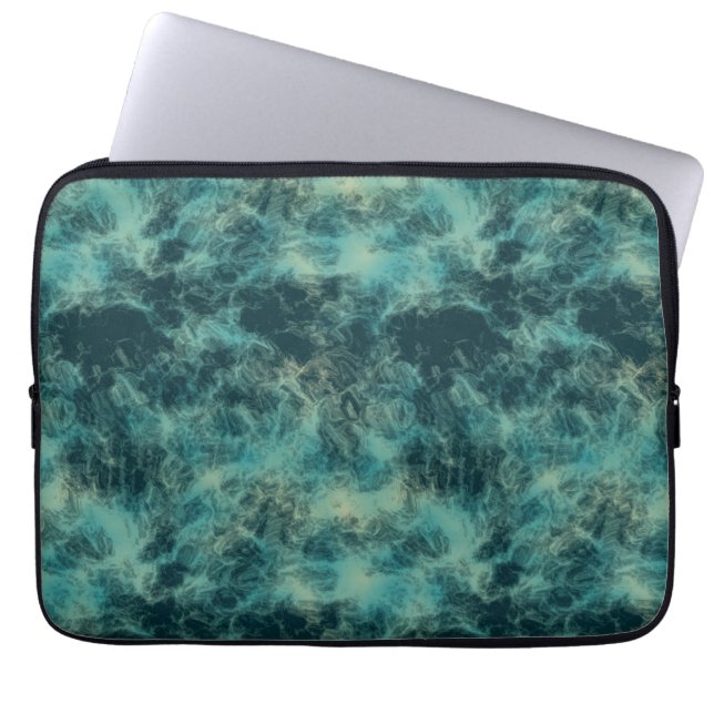 Teal Marble Abstract Laptop Sleeve (Front)