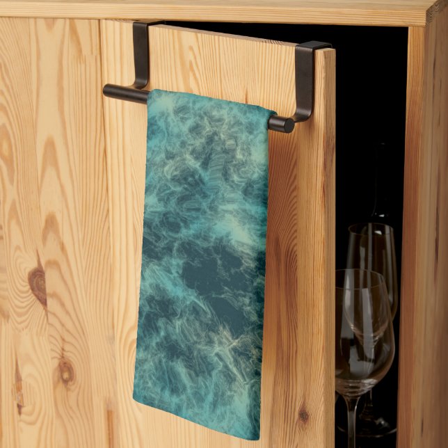 Teal Marble Abstract Tea Towel (Thirds Fold)