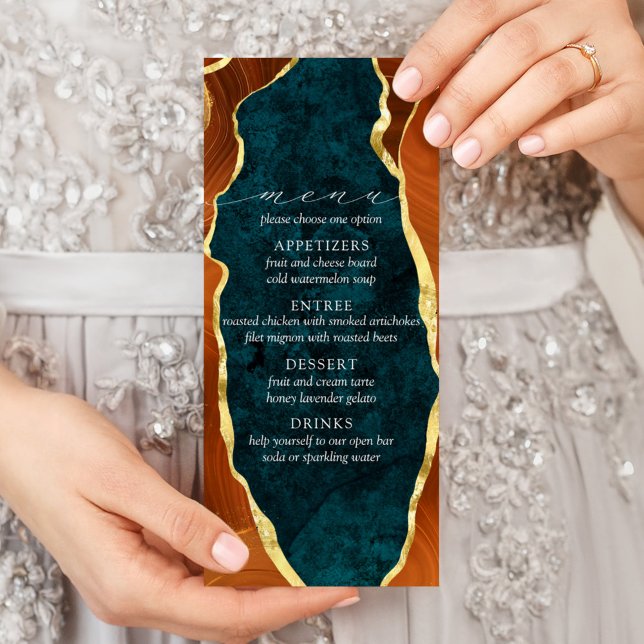 Teal Marble, Burnt Orange & Gold Agate Menu (Creator Uploaded)