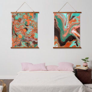 Teal Marble Fluid Art Hanging Tapestry