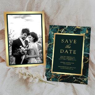 Teal Marble Gold Photo Wedding Save The Date