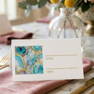 Teal Marble Gold Vein Place Cards