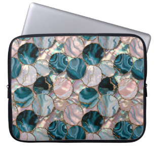 Teal Marble Laptop Case Circle Design