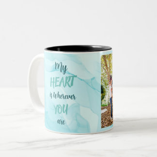 Teal marble personalised two photo  Two-Tone coffee mug