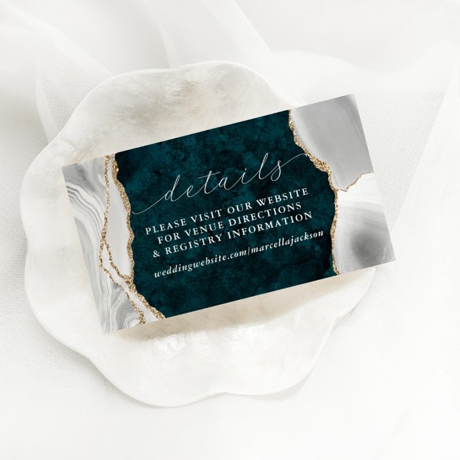 Teal Marble, White & Gold Agate Details Note Card (Creator Uploaded)