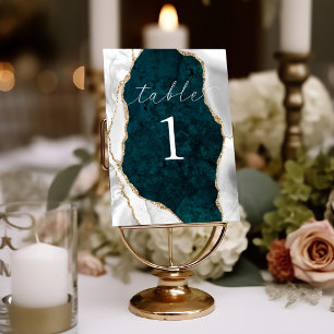 Teal Marble, White & Gold Agate Table Card