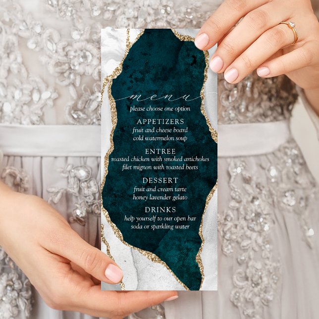 Teal Marble, White & Gold Agate Wedding Menu (Creator Uploaded)