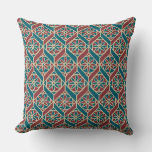 Teal, Maroon, Beige Ethnic Floral Pattern Cushion