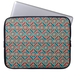 Teal, Maroon, Beige Ethnic Floral Pattern Laptop Sleeve