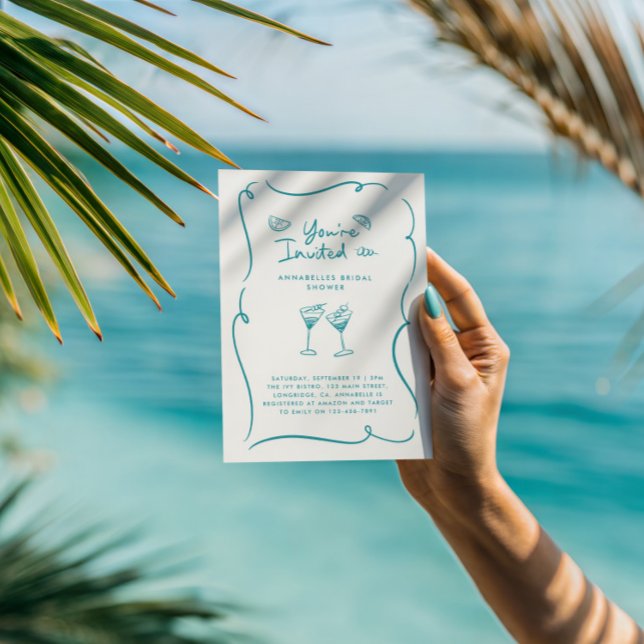 Teal Martini Bridal Shower Cocktail Party Invitation (Creator Uploaded)