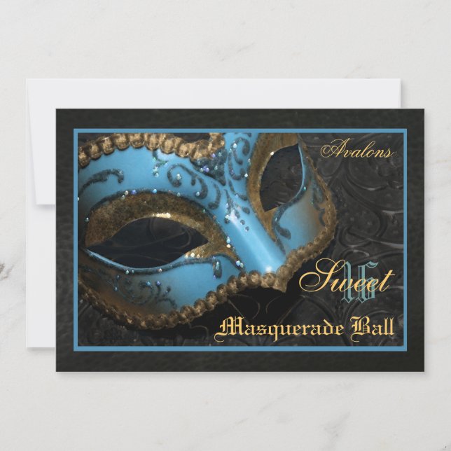 Teal Mask Masquerade Sweet 16 Party Invitation (Front)