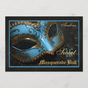 Teal Mask Masquerade Sweet 16 Party Invitation