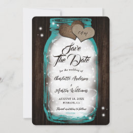 Teal Mason Jar String Lights Barn Wood Wedding Save The Date