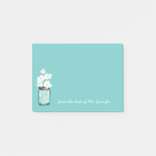 Teal Mason Jar White Daisy Floral Personalise Note